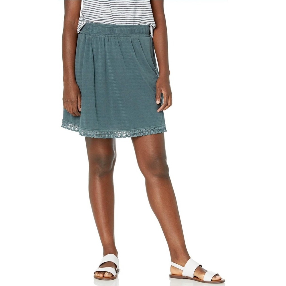 Woolrich Womens Cotton Mini Skirt Lace Hem Pockets Grey Blue Meadow Forks Sz L